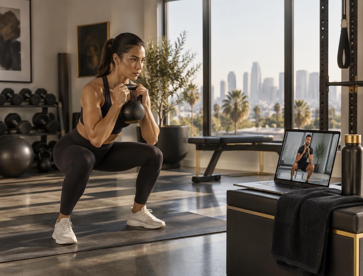 Client performing a guided fitness and conditioning workout